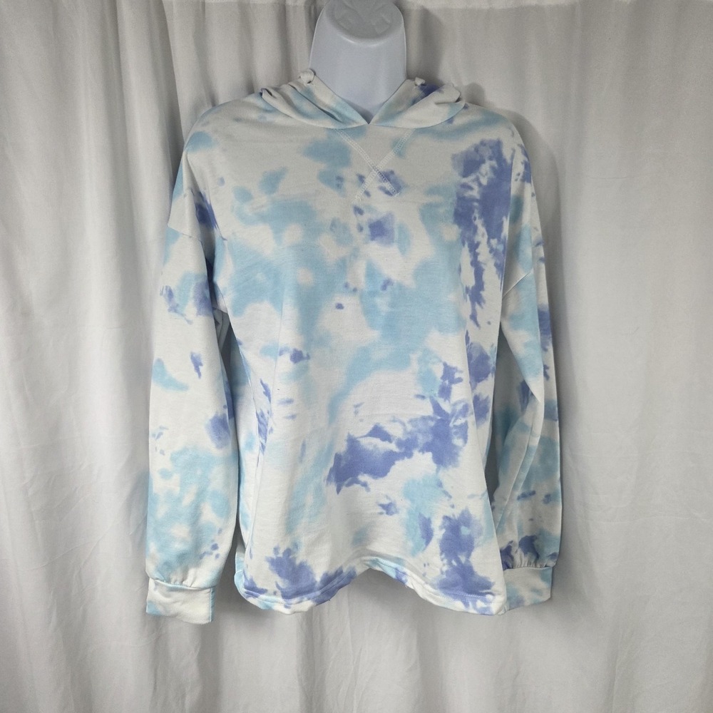PRETTYGARDEN Hoodie Womens Small Blue Tie Dye Pullover Knit Long Sleeve Stretch